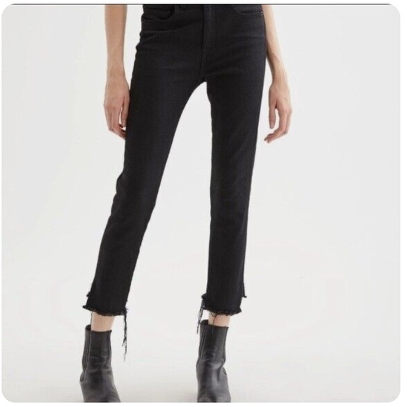 COPY - Nili Lotan Womens High Rise Skinny Jeans Jet Black Reverse Step Hem Fray - Picture 11 of 15